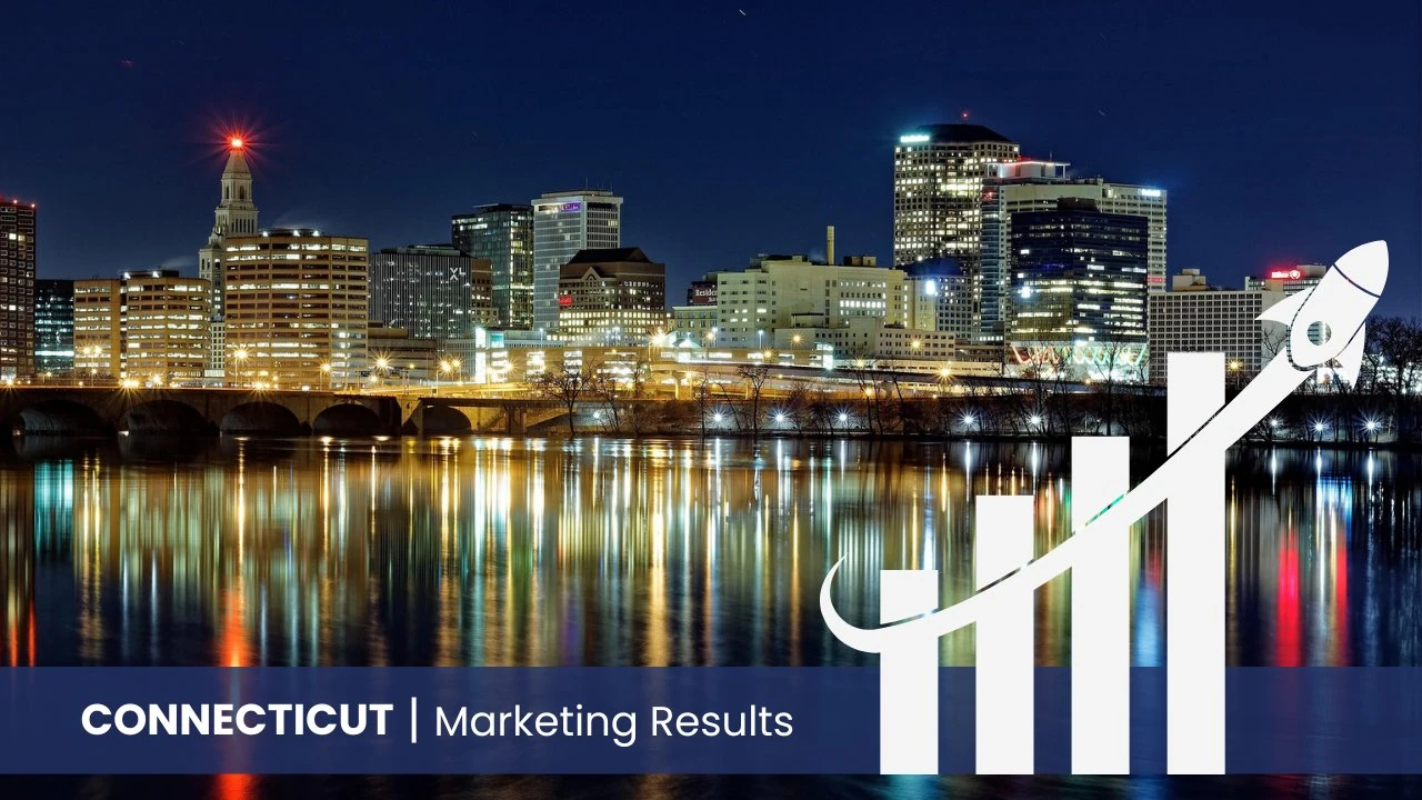 Hartford downtown skyline at night reflecting on the Connecticut River — Connecticut dental marketing services 