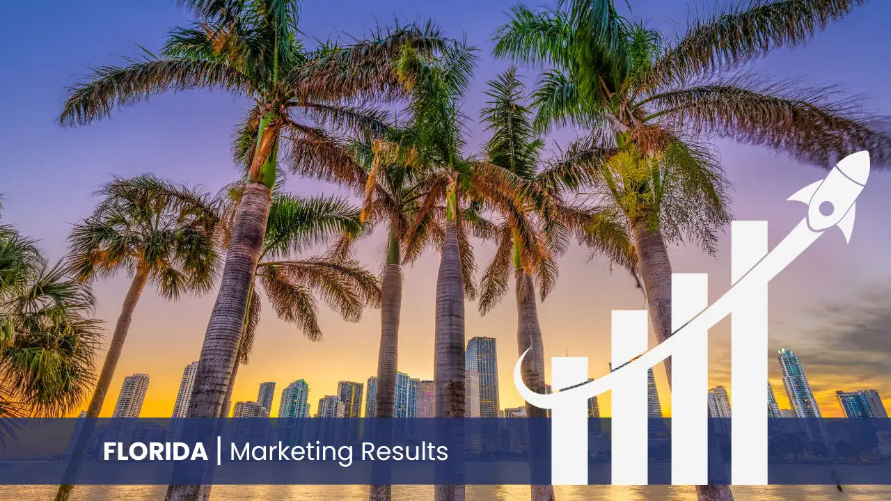 Florida skyline with graph showcasing marketing results 