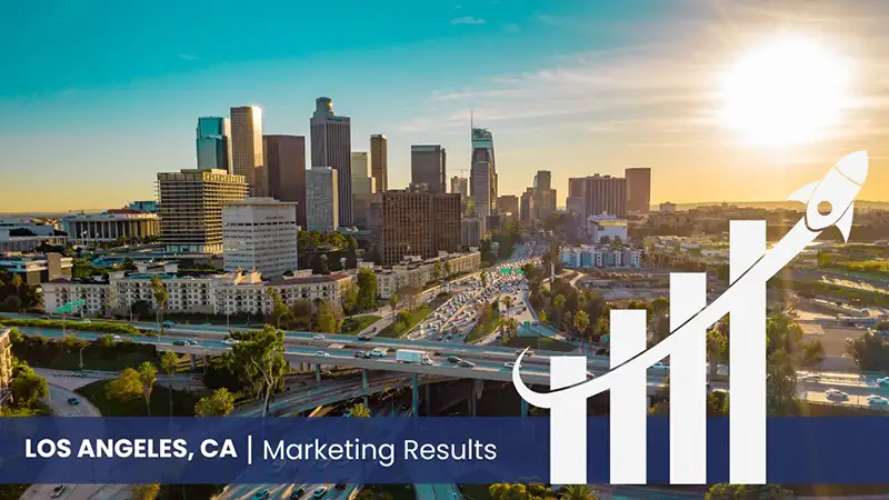 LA Skyline with graph showcasing marketing results 