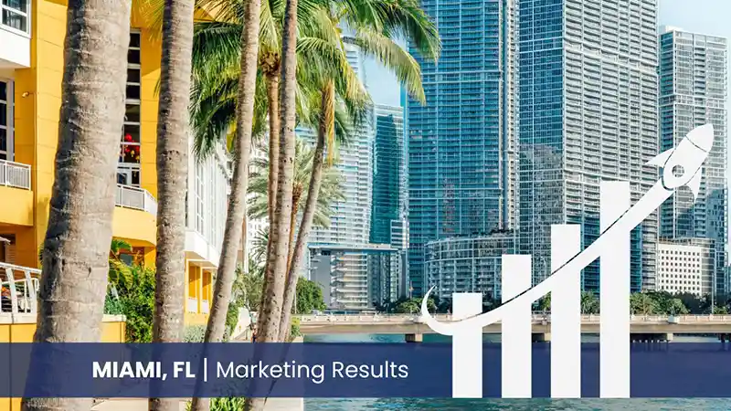 Miami scenery with graph showcasing marketing results 