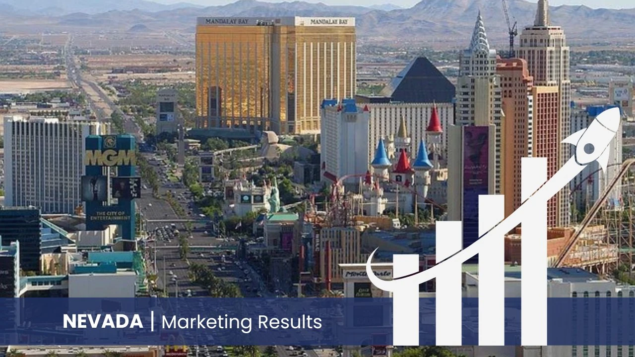 Aerial view of the Las Vegas Strip featuring Mandalay Bay, Excalibur, and MGM Grand — Nevada dental marketing services 