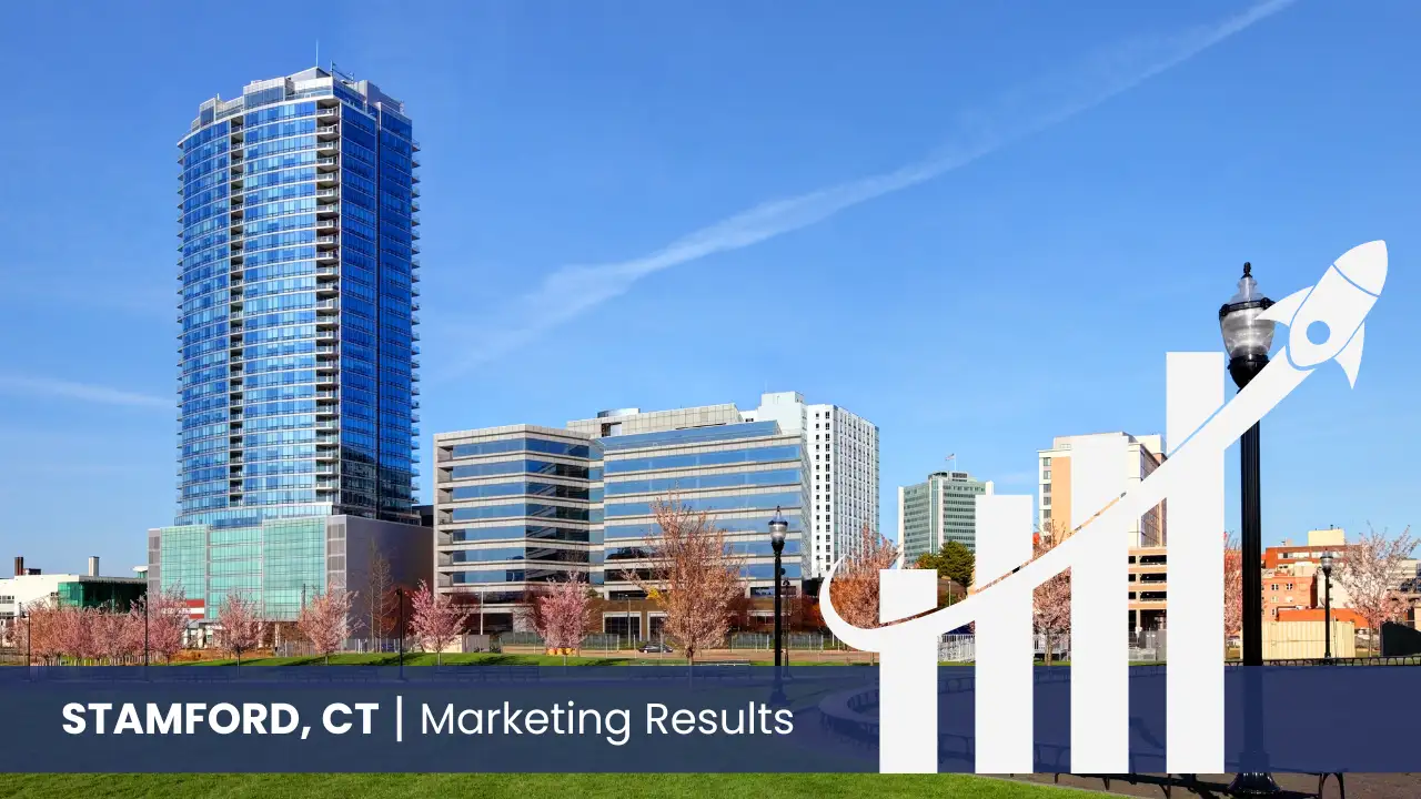 City of Stamford with graph showcasing marketing results 