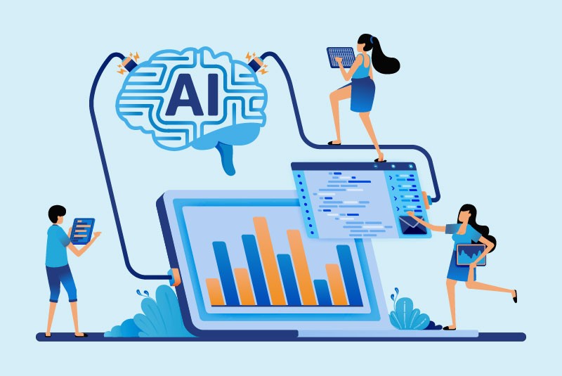 Illustration of people guiding AI to help with dentistry