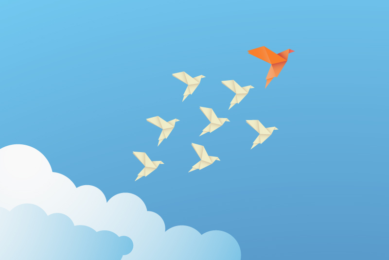 Illustration of birds flying in a flock representing ethical persuasion techniques