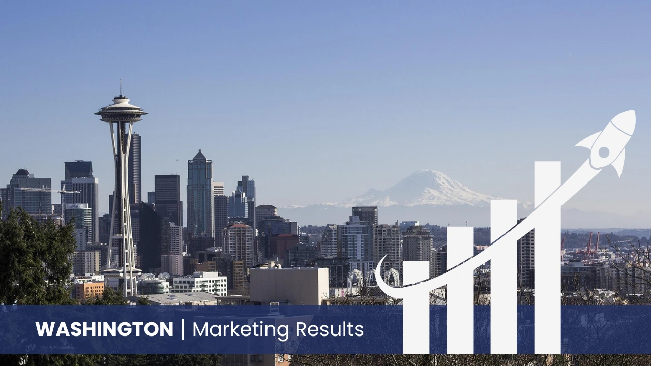 Washington skyline with graph showcasing marketing results 