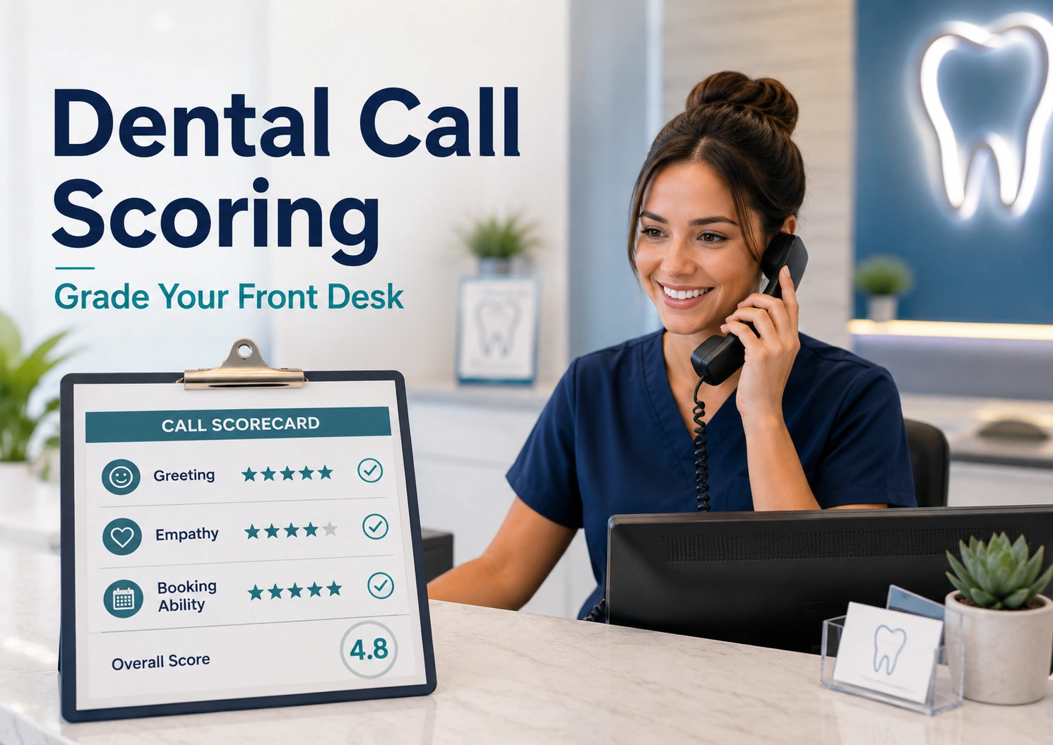 Dental call scoring scorecard for grading front desk phone performance in a dental office