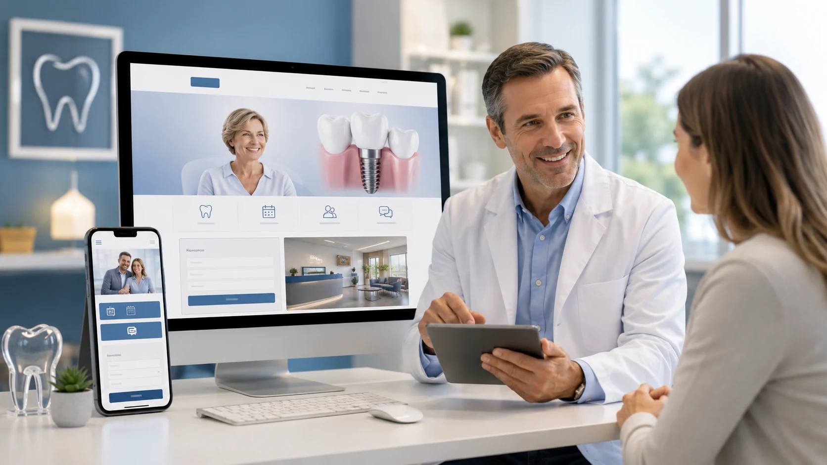Periodontist website design shown on desktop and mobile screens with referral and appointment booking features for converting new patients
