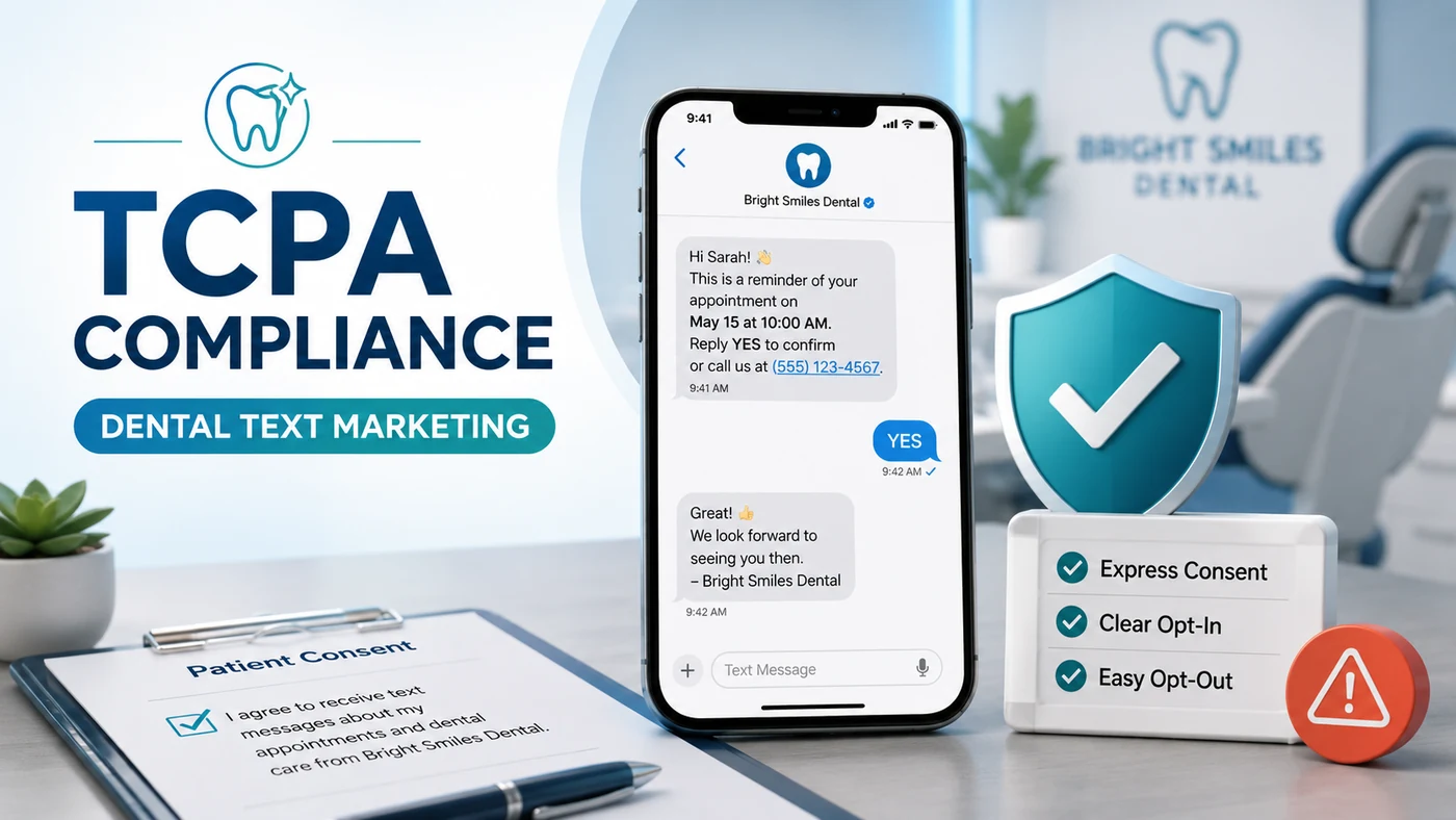 TCPA compliance for dental text marketing with patient consent, clear opt-in and opt-out safeguards for appointment reminder messages
